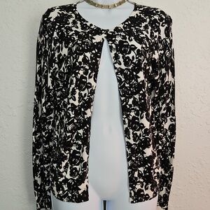 Lord & Taylor Black and White Floral Cardigan